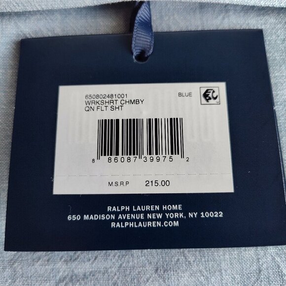 Ralph Lauren Blue Workshirt Chambray Queen Flat Sheet - Picture 4 of 4